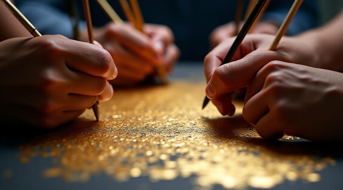 Adult learners participating in a philosophy seminar with gold-accented decor